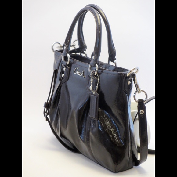 $198 Authentic Ashley Coach Brown Patent Leather Convertible Crossbody Satchel - Picture 2 of 8